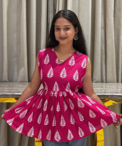 Hot pink Pure Cotton PEPLUM SHORT Kurti1