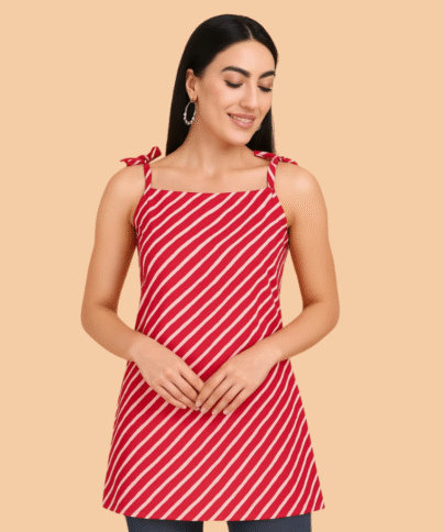 Red Lehriya Pure Cotton tying Short Kurti
