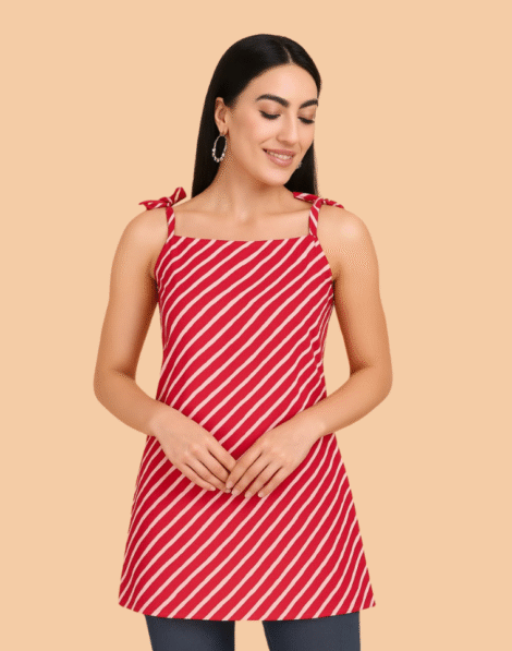 Red Lehriya Pure Cotton tying Short Kurti