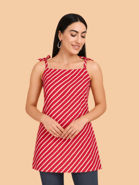 Red Lehriya Pure Cotton tying Short Kurti