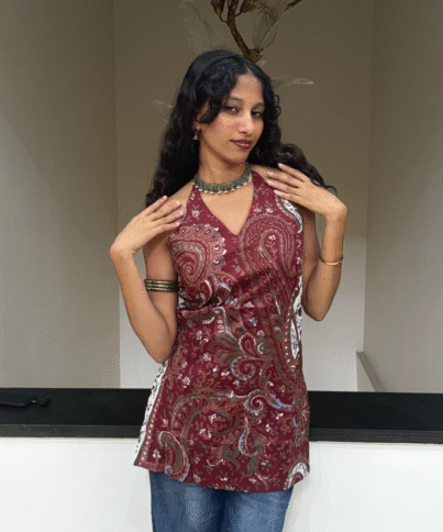 Rust Brown Halter Neck Backless Pure Cotton Short Kurti 1