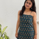 Teal Blue Noodle Strap Backlees tying Pure Cotton Short Kurti1