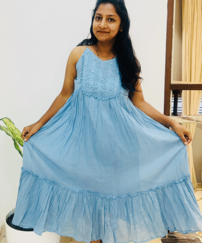 Pure Mulcotton Hakoba and Pearl Handwork Frill Dress 1