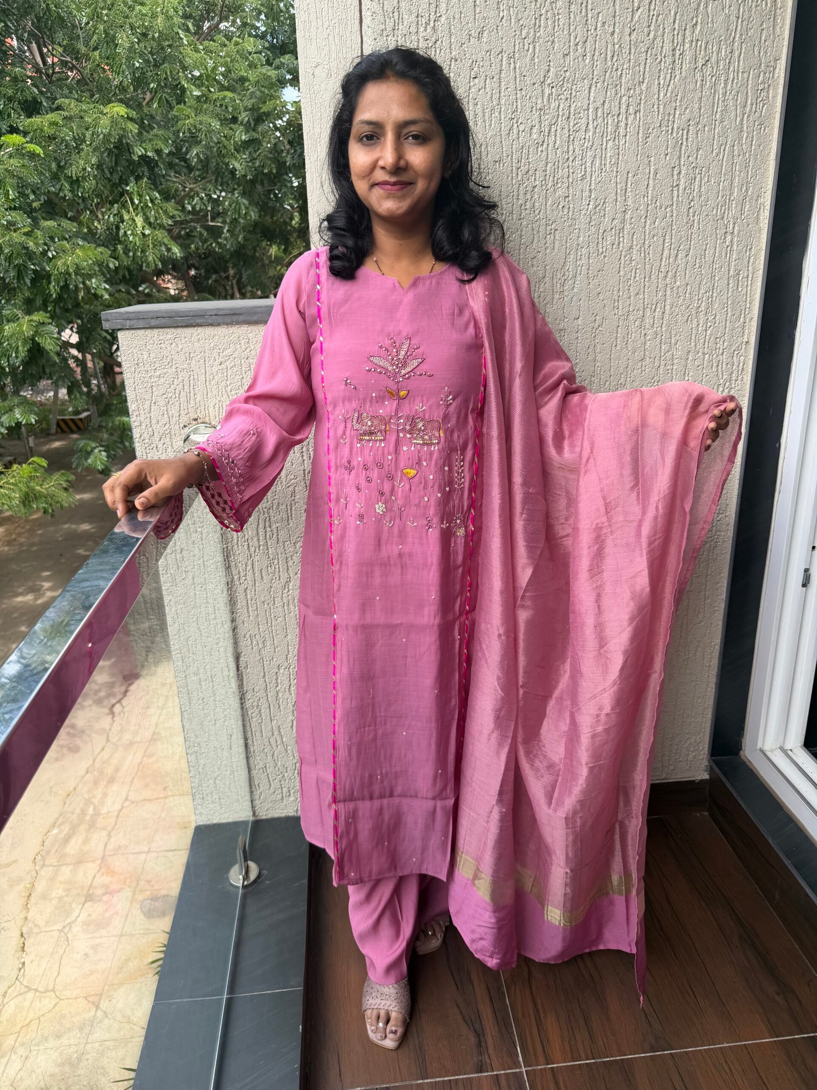 Pure Mulchanderi Heavy Handwork 3PC Kurti set