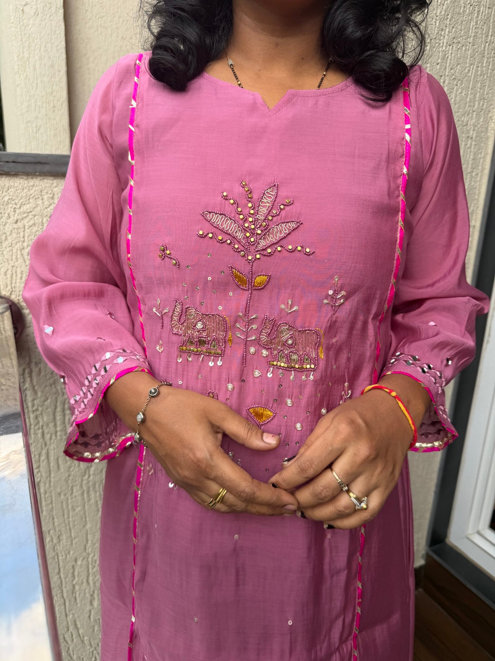Pure Mulchanderi Heavy Handwork 3PC Kurti set - Image 2